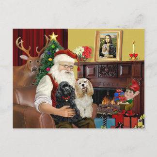 Santa's 2 Cocker Spaniels Holiday Postcard