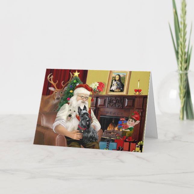 Santa's 2 Scottish Terriers Holiday Card (Front)