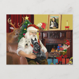 Santa's 2 Scottish Terriers Holiday Postcard
