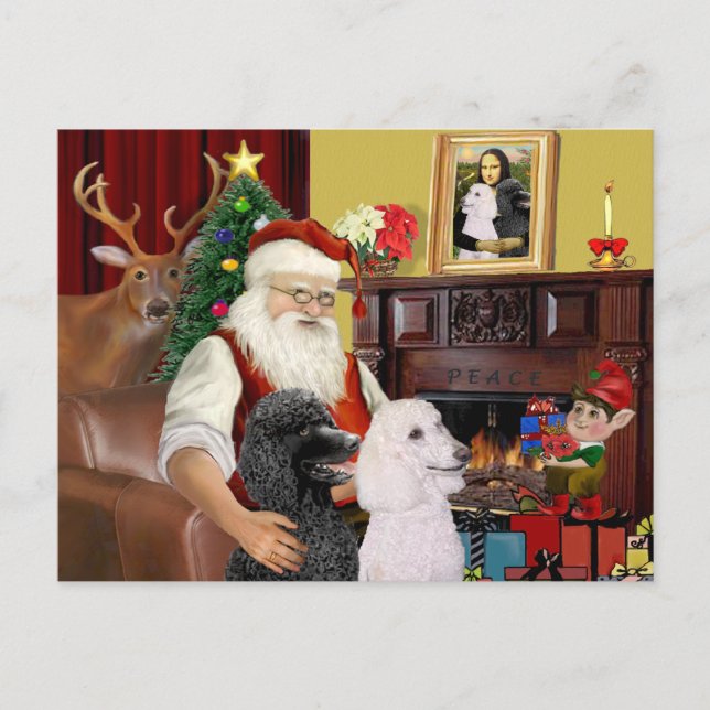 Santa's 2 Standard Poodles Holiday Postcard (Front)