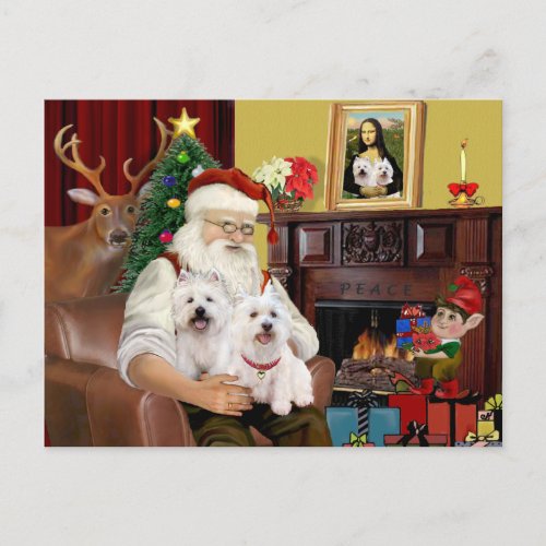 Santas 2 Westies Holiday Postcard