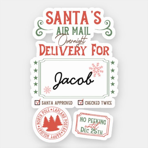 Santas Airmail Delivery  Personalized Name Sticker