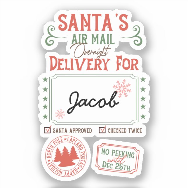 Santa's Airmail Delivery  Personalized Name Sticker (Front)