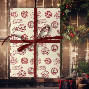 Santa's Airmail Red Classic Postmark Wrapping Paper