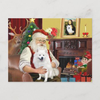 Santa's American Eskimo Dog Holiday Postcard by dogartchristmasgifts at Zazzle