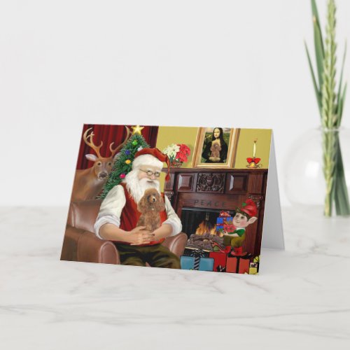 Santas Apricot Toy Min Poodle Holiday Card