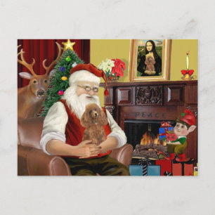 Santa's Apricot Toy/Min. Poodle Holiday Postcard