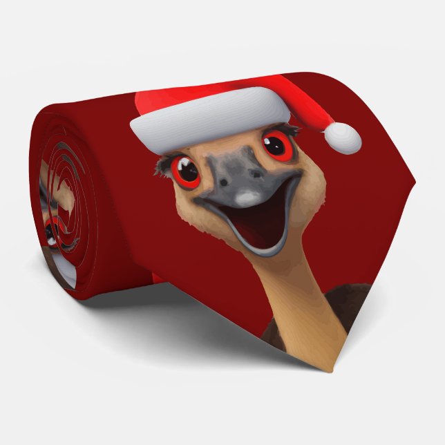 Santa's Aussie Helper - Cute Christmas Emu Neck Tie (Rolled)