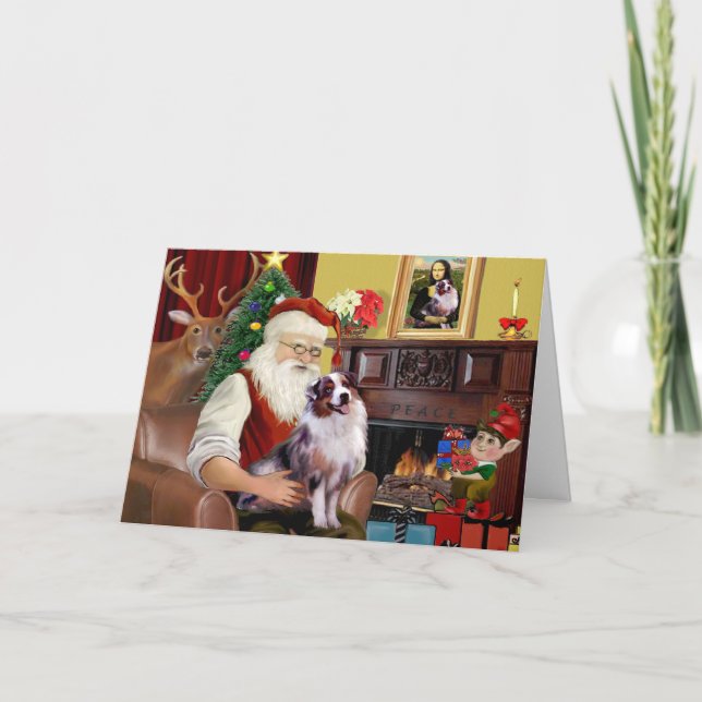 Santa's Australian Shepherd (merle) Holiday Card (Front)