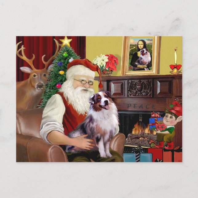 Santa's Australian Shepherd (merle) Holiday Postcard (Front)