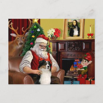 Santa's Australian Shepherd (tri) Holiday Postcard by dogartchristmasgifts at Zazzle