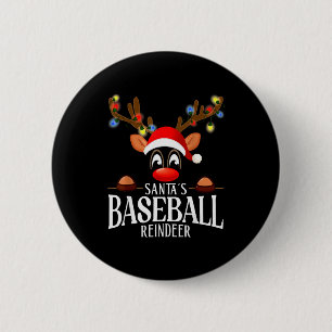 Santa's Baseball Reindeer Funny Xmas Matching Pjs Button