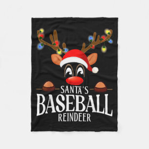 Santa's Baseball Reindeer Funny Xmas Matching Pjs Fleece Blanket