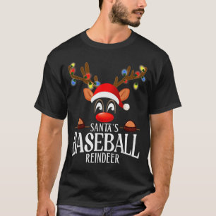 Santa's Baseball Reindeer Funny Xmas Matching Pjs T-Shirt