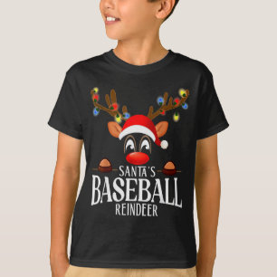 Santa's Baseball Reindeer Funny Xmas Matching Pjs  T-Shirt