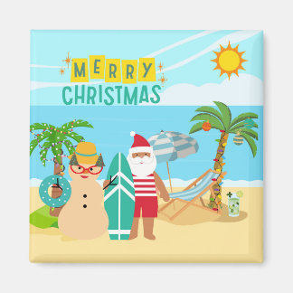 Santa's Beach Christmas Magnet