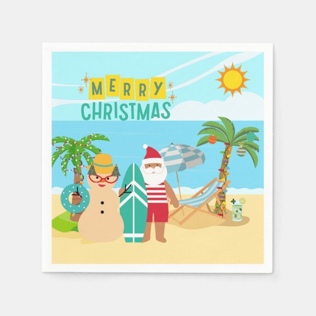 Santa's Beach Christmas Napkins (Front)