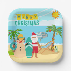 Santa's Beach Christmas Paper Plates