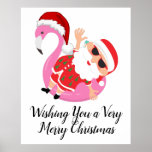 Santa's Beach Christmas Vacation Holiday Fun Poster<br><div class="desc">Santa's Beach Vacation Merry Christmas Wishes Funny wall art poster. Perfect for flamingo lovers sharing seasons greetings from Florida and beaches everywhere. Santa wearing old fashioned bathing suit and sunglasses waves from his pink flamingo pool floatie.</div>
