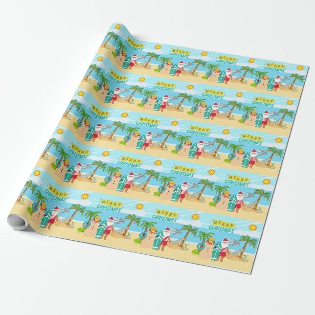 Santa's Beach Christmas Wrapping Paper (Unrolled)