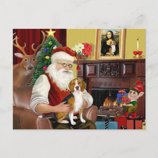 Santa's Beagle (#7) Holiday Postcard (Front)