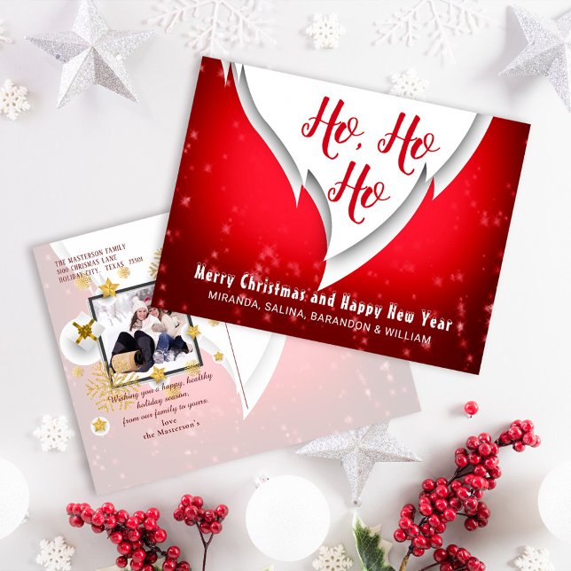 Santas Beard Ho Ho Ho Red Christmas New Year Photo Holiday Postcard (Creator Uploaded)