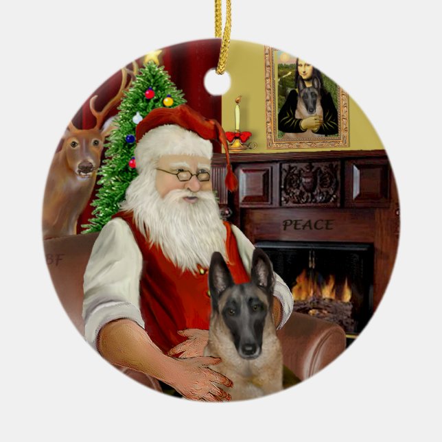 Santa's - Belgian Malinois Ceramic Ornament (Front)