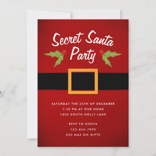 Santas Belly Secret Santa Christmas Party Invitation