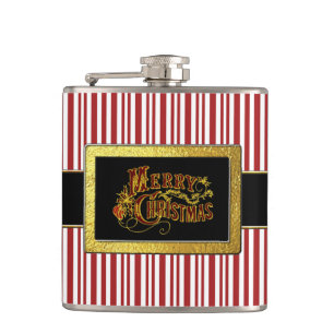 Santa's Belt Merry Christmas Candy Cane Hip Flask