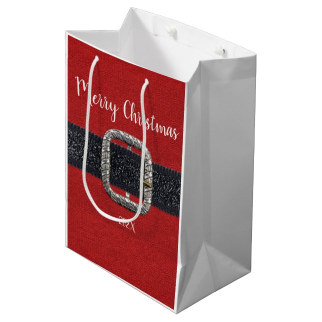 Santa's Belt Merry Christmas Medium Gift Bag (Front Angled)