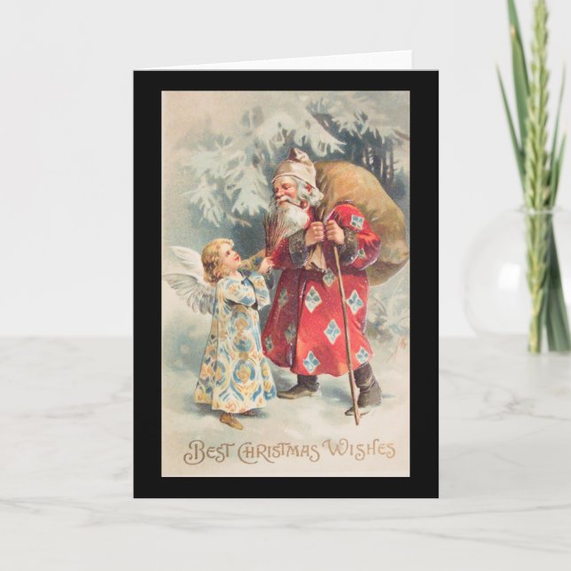 Santa's Best Christmas Wishes Vintage Holiday Card (Front)
