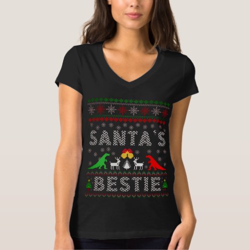 Santas Bestie Dino Winter Christmas Ugly Sweater 