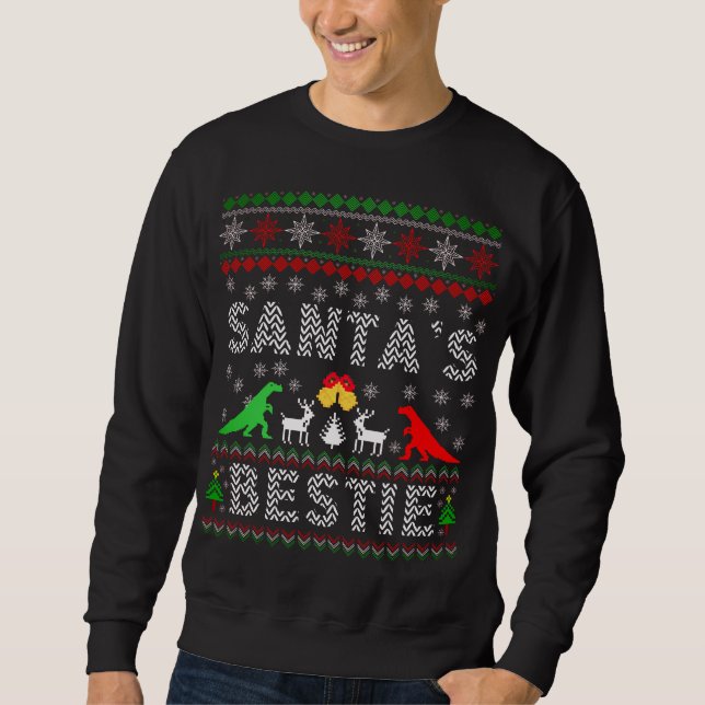 Santa's Bestie Dino Winter Christmas Ugly Sweater  (Front)
