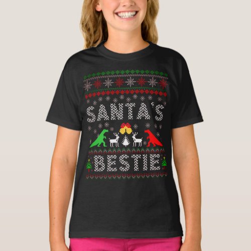 Santas Bestie Dino Winter Christmas Ugly Sweater 