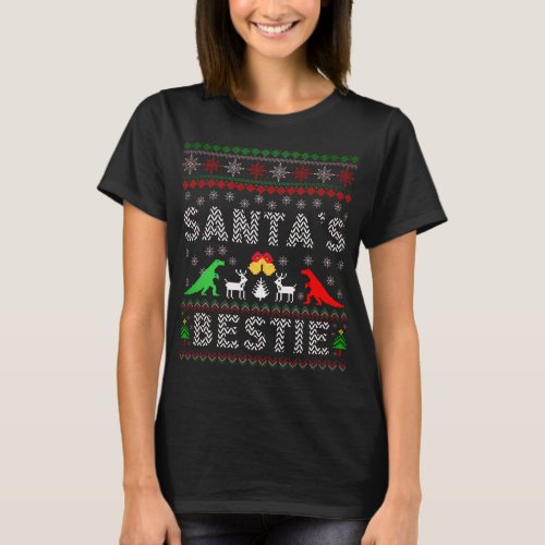 Santas Bestie Dino Winter Christmas Ugly Sweater 