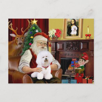 Santa's Bichon Frise (#1) Holiday Postcard by dogartchristmasgifts at Zazzle