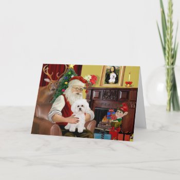 Santa's Bichon Frise #2 Holiday Card by dogartchristmasgifts at Zazzle