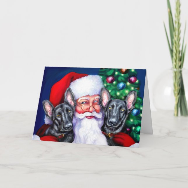 Santa's Black German Sheperd Dogs Holiday Card (Front)