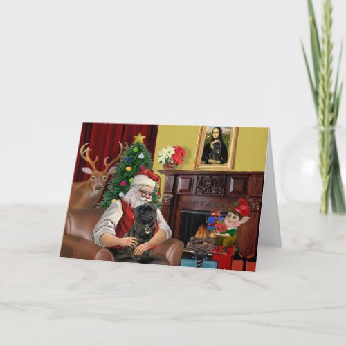 Santas Black Pug Holiday Card