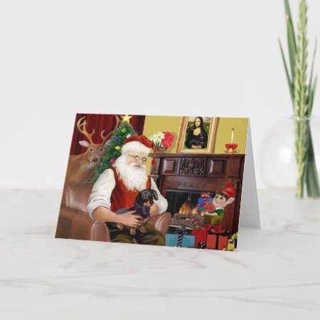 Santa's Black / Tan  Dachshund (#16) Holiday Card