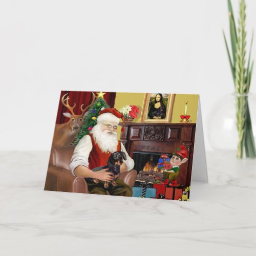 Santas black  tan  Dachshund 16 Holiday Card