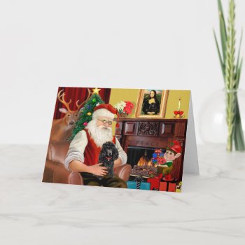 Santa's Black Toy/min. Poodle Holiday Card by dogartchristmasgifts at Zazzle