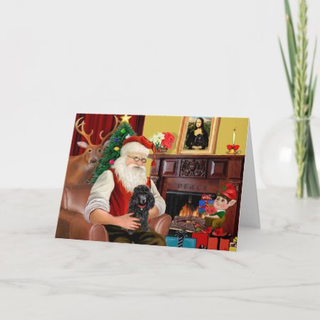 Santa's Black Toy/min. Poodle Holiday Card