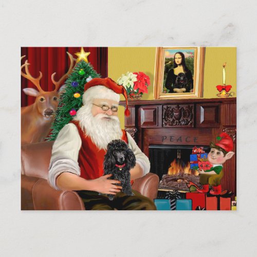 Santas Black ToyMin Poodle Holiday Postcard