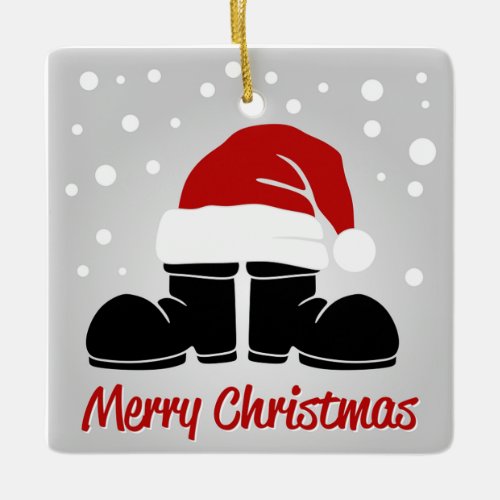 Santas Boots and Hat Ceramic Ornament