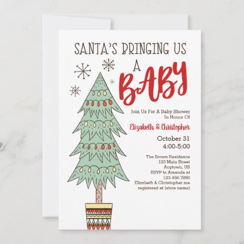 Santas Bringing Us A Baby Christmas Baby Shower Invitation