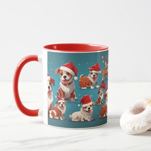 Santas Canine Helpers Adorable Set of Santa Dog  Mug