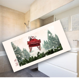 Santa's Carriage monogram Christmas Bath Towel