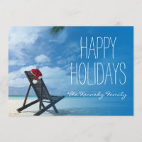 Santa's Chaise Lounge On Beach Holiday Card
