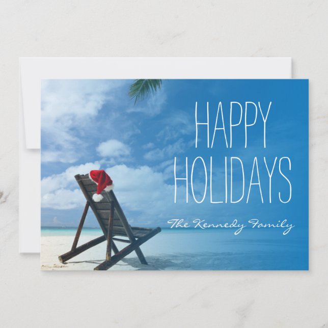 Santa's Chaise Lounge On Beach Holiday Card (Front)